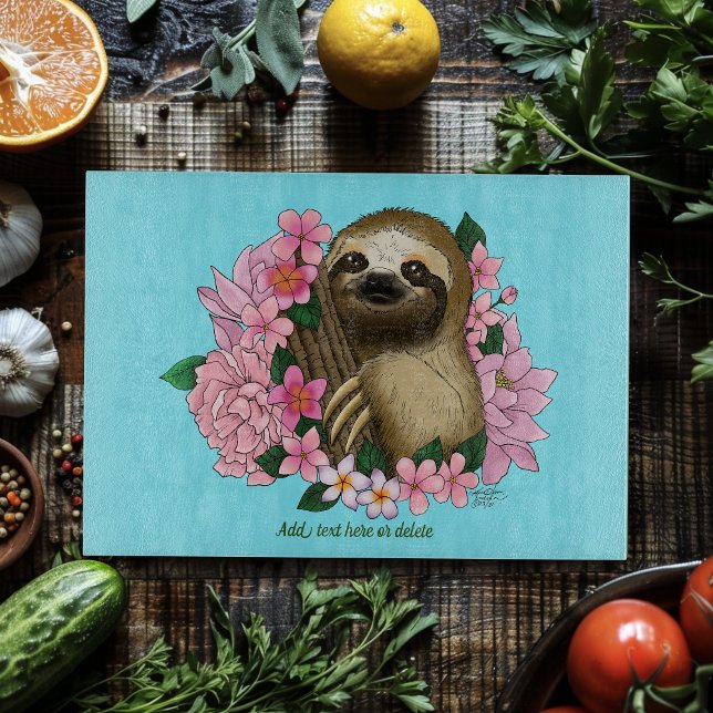 Sloth Pink Flowers Cutting Board (Creator Uploaded)