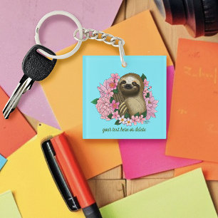 Sloth Pink Flowers Keychain