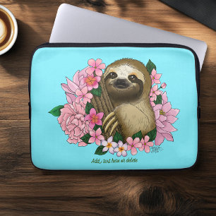 Sloth Pink Flowers Laptop Sleeve