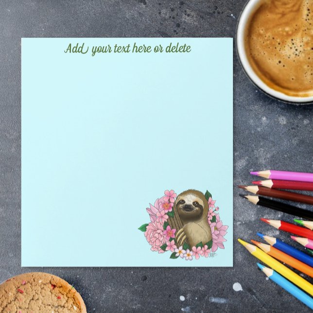 Sloth Pink Flowers Notepad (Creator Uploaded)