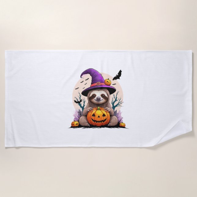 Sloth Pink Hat Halloween Beach Towel (Front)