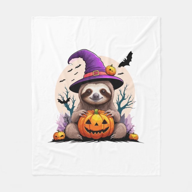 Sloth Pink Hat Halloween Fleece Blanket (Front)