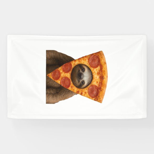 Sloth pizza funny weird prank meme cute happy chri banner (Horizontal)