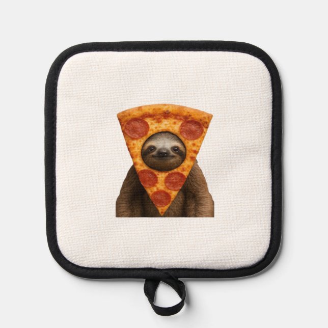 Sloth pizza funny weird prank meme cute happy chri pot holder (Front)