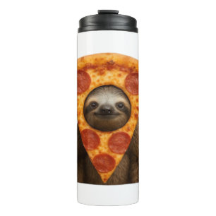 Sloth pizza funny weird prank meme cute happy chri thermal tumbler