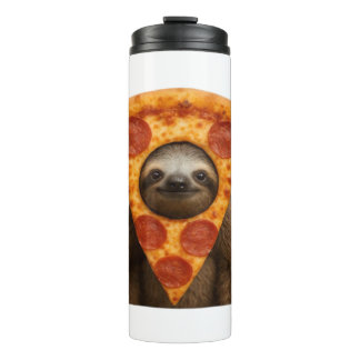Sloth pizza funny weird prank meme cute happy chri thermal tumbler