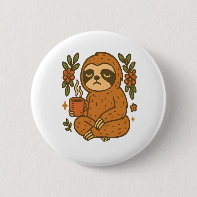 Sloth Playing Guitar 2 Inch Round Button (Front)