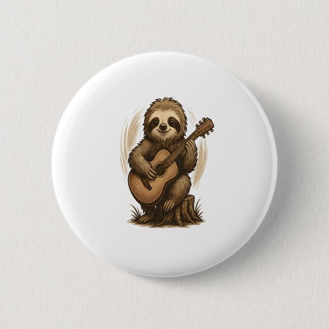 Sloth Playing Guitar 2 Inch Round Button (Front)