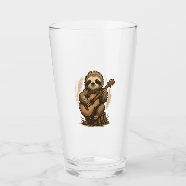 Sloth Playing Guitar Glass (Front)