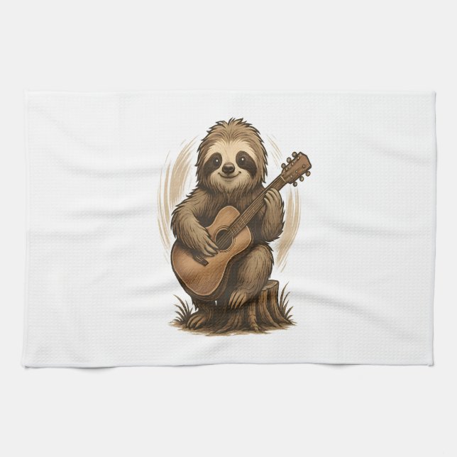 Sloth Playing Guitar Kitchen Towel (Horizontal)
