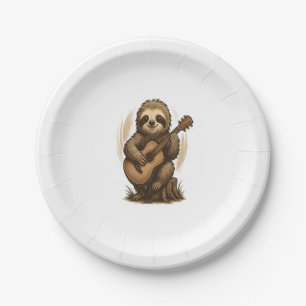 Sloth Playing Guitar Paper Plate