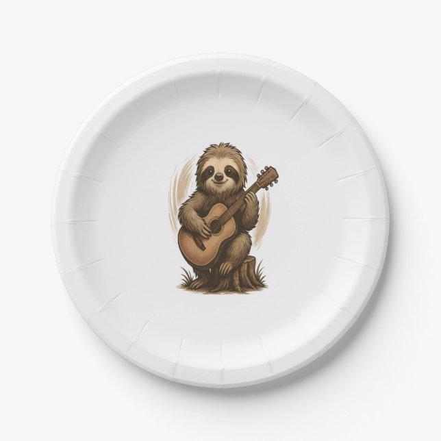 Sloth Playing Guitar Paper Plate (Front)