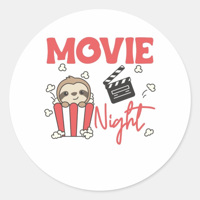 Sloth Popcorn Movie Night Cute Sloth Movies Classic Round Sticker (Front)