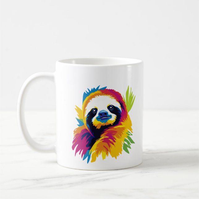 Sloth Portrait Illustration Watercolour Painting Coffee Mug (Left)