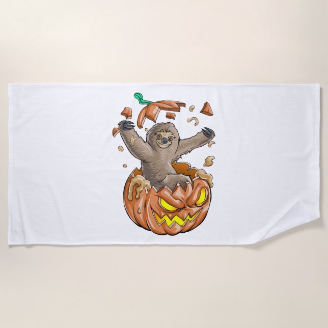 Sloth Pumpkin Halloween Beach Towel (Front)