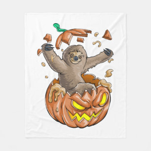 Sloth Pumpkin Halloween Fleece Blanket