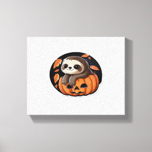 sloth pumpkin Halloween sticker Oversized T-Shirt Canvas Print