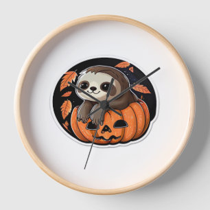 sloth pumpkin Halloween sticker Oversized T-Shirt Clock