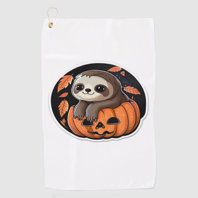 sloth pumpkin Halloween sticker Oversized T-Shirt Golf Towel (Front)
