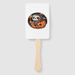 sloth pumpkin Halloween sticker Oversized T-Shirt Hand Fan