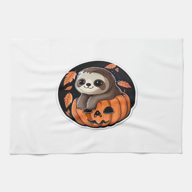 sloth pumpkin Halloween sticker Oversized T-Shirt Kitchen Towel (Horizontal)