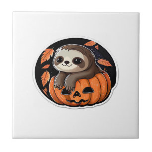 sloth pumpkin Halloween sticker Oversized T-Shirt Tile