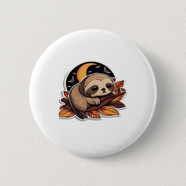 sloth pumpkin Halloween sticker style 2 Classic T- 2 Inch Round Button (Front)