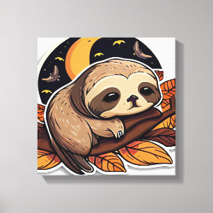 sloth pumpkin Halloween sticker style 2 Classic T- Canvas Print
