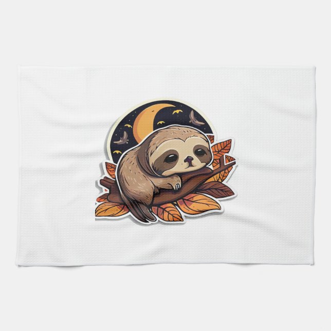 sloth pumpkin Halloween sticker style 2 Classic T- Kitchen Towel (Horizontal)