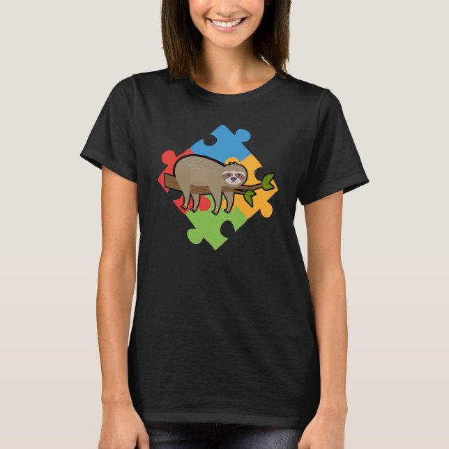 Sloth Puzzle Cute Autism Awareness Day T-Shirt (Front)
