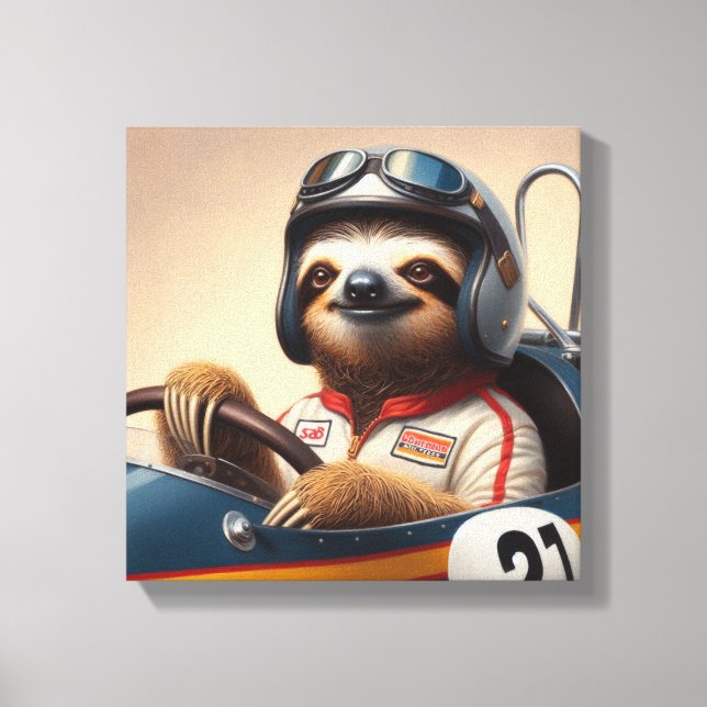 Sloth Racecar Driver Canvas Print (Front)