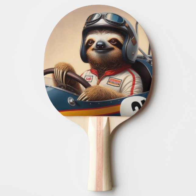 Sloth Racecar Driver Ping Pong Paddle (Front)
