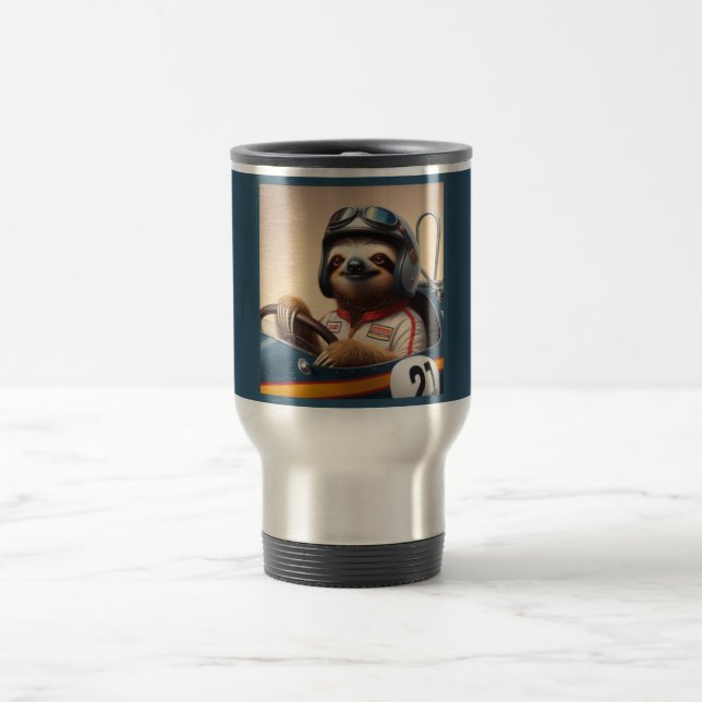 Sloth Racecar Driver Travel Mug (Center)