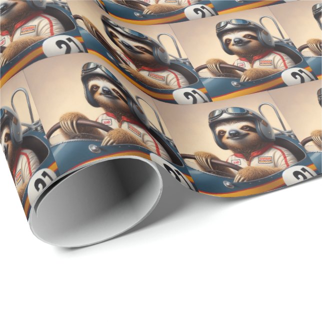 Sloth Racecar Driver Wrapping Paper (Roll Corner)