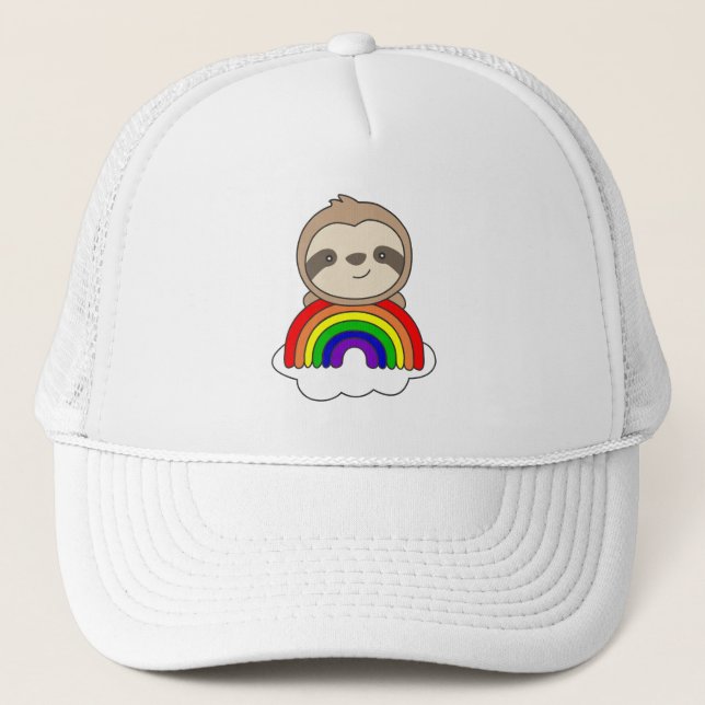 Sloth Rainbow Cute Animals For Kids Colourful Trucker Hat (Front)