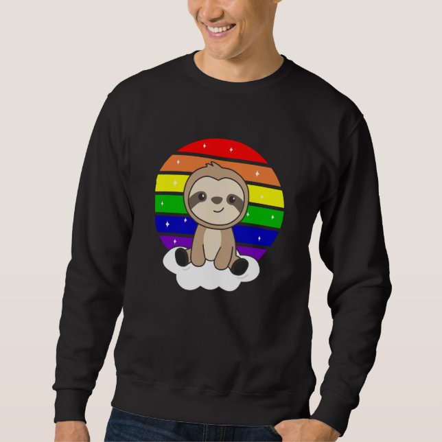 Sloth Rainbow Glitter Kawaii Sloth Colourful Sweatshirt (Front)