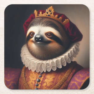 Sloth Renaissance King Square Paper Coaster
