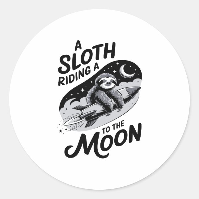 Sloth Riding a Rocket to the Moon Classic Round Sticker (Front)