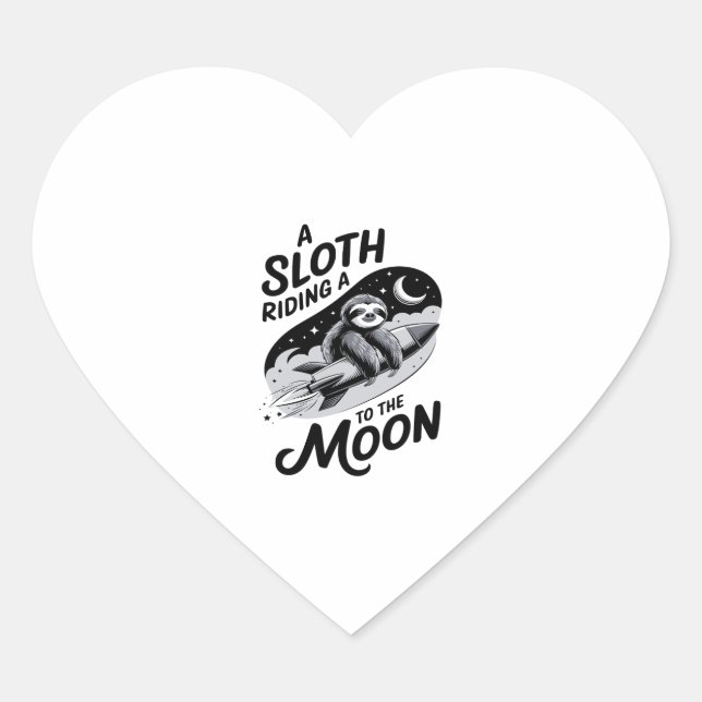 Sloth Riding a Rocket to the Moon Heart Sticker (Front)
