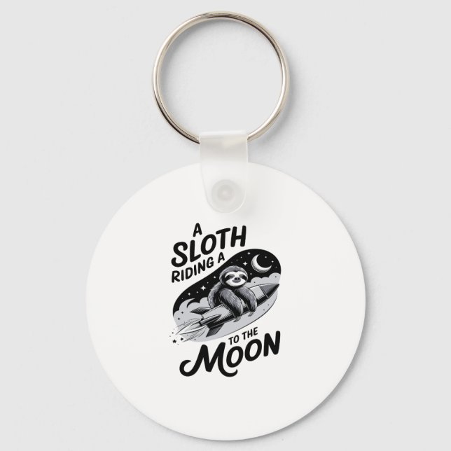 Sloth Riding a Rocket to the Moon Keychain (Front)