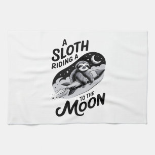 Sloth Riding a Rocket to the Moon Kitchen Towel