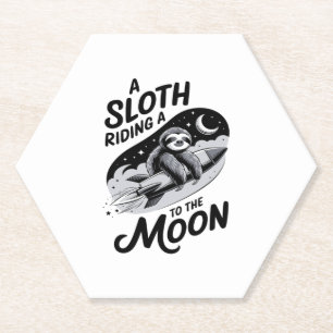 Sloth Riding a Rocket to the Moon Paper Coaster
