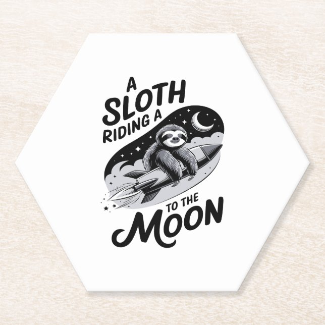 Sloth Riding a Rocket to the Moon Paper Coaster (Front)