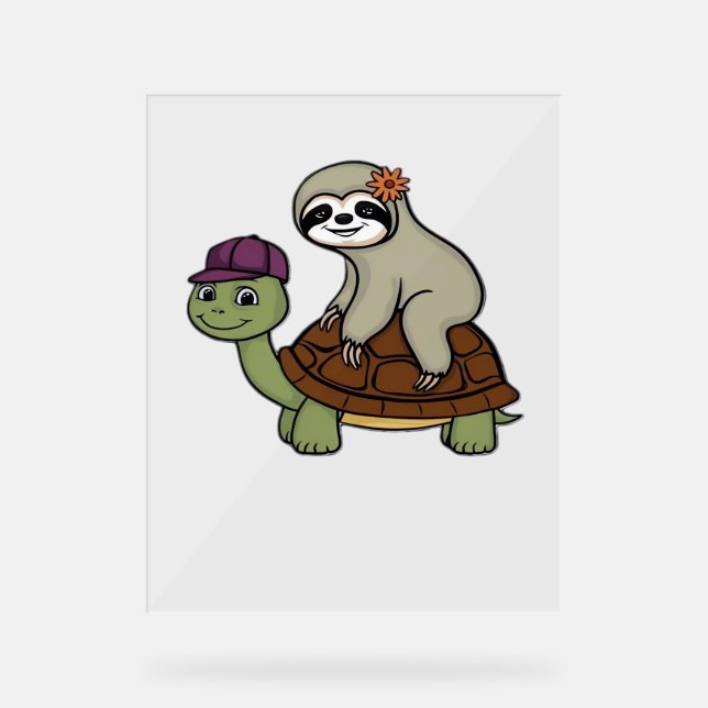 Sloth riding a turtle Classic T-Shirt Acrylic Sign (Front)