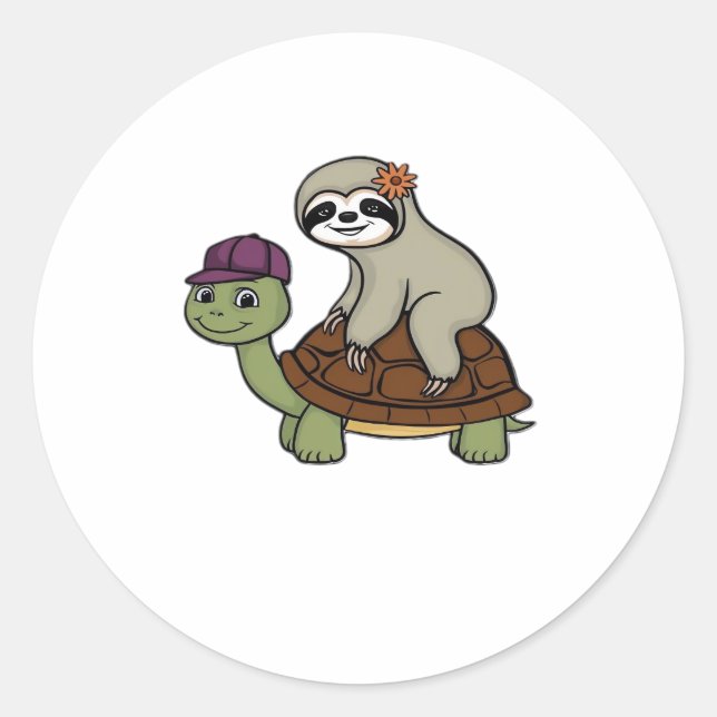 Sloth riding a turtle Classic T-Shirt Classic Round Sticker (Front)