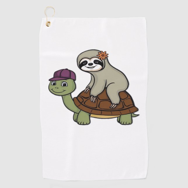 Sloth riding a turtle Classic T-Shirt Golf Towel (Front)
