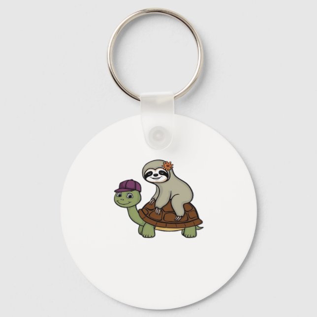 Sloth riding a turtle Classic T-Shirt Keychain (Front)