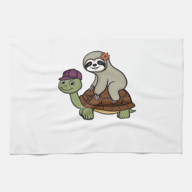 Sloth riding a turtle Classic T-Shirt Kitchen Towel (Horizontal)