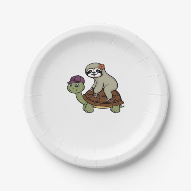 Sloth riding a turtle Classic T-Shirt Paper Plate (Front)