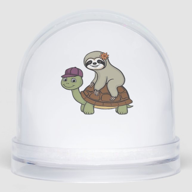 Sloth riding a turtle Classic T-Shirt Snowglobe (Front)